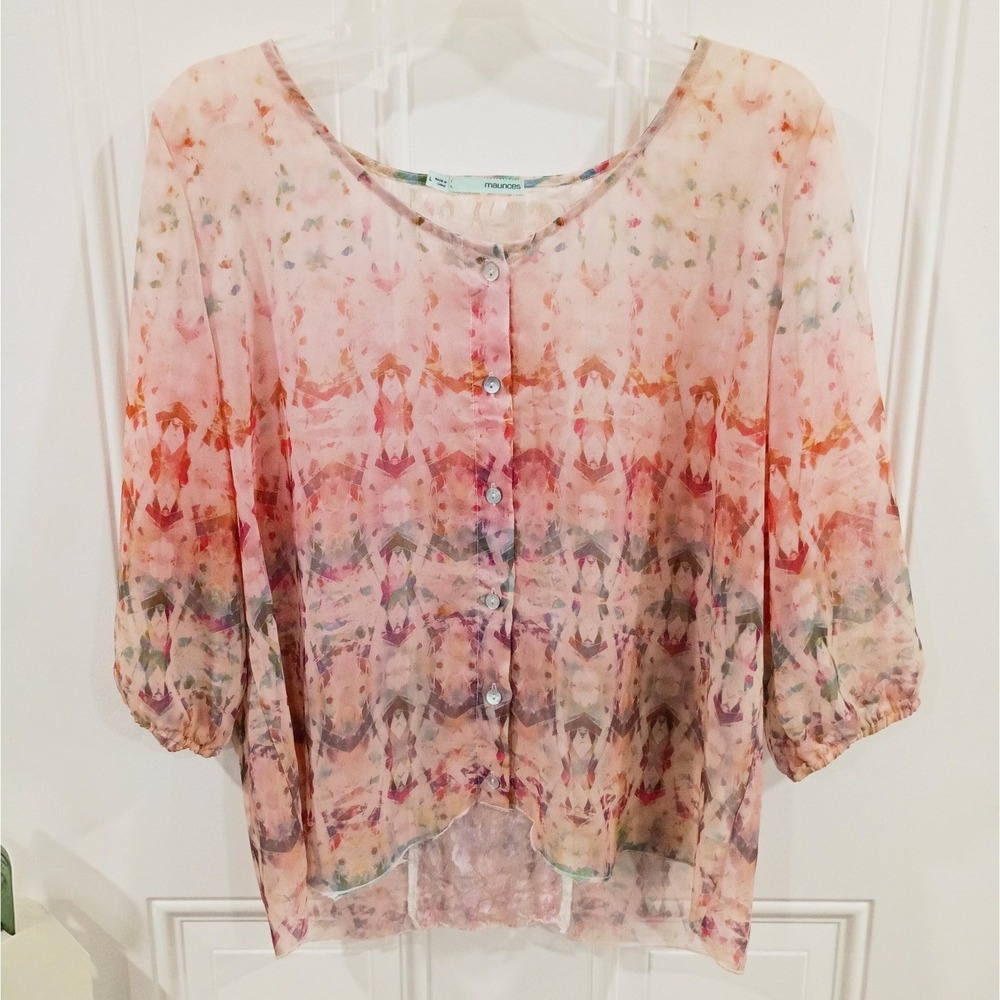Maurices Sheer Floral Blouse Women's Medium Boho Lightweight Button Front Top